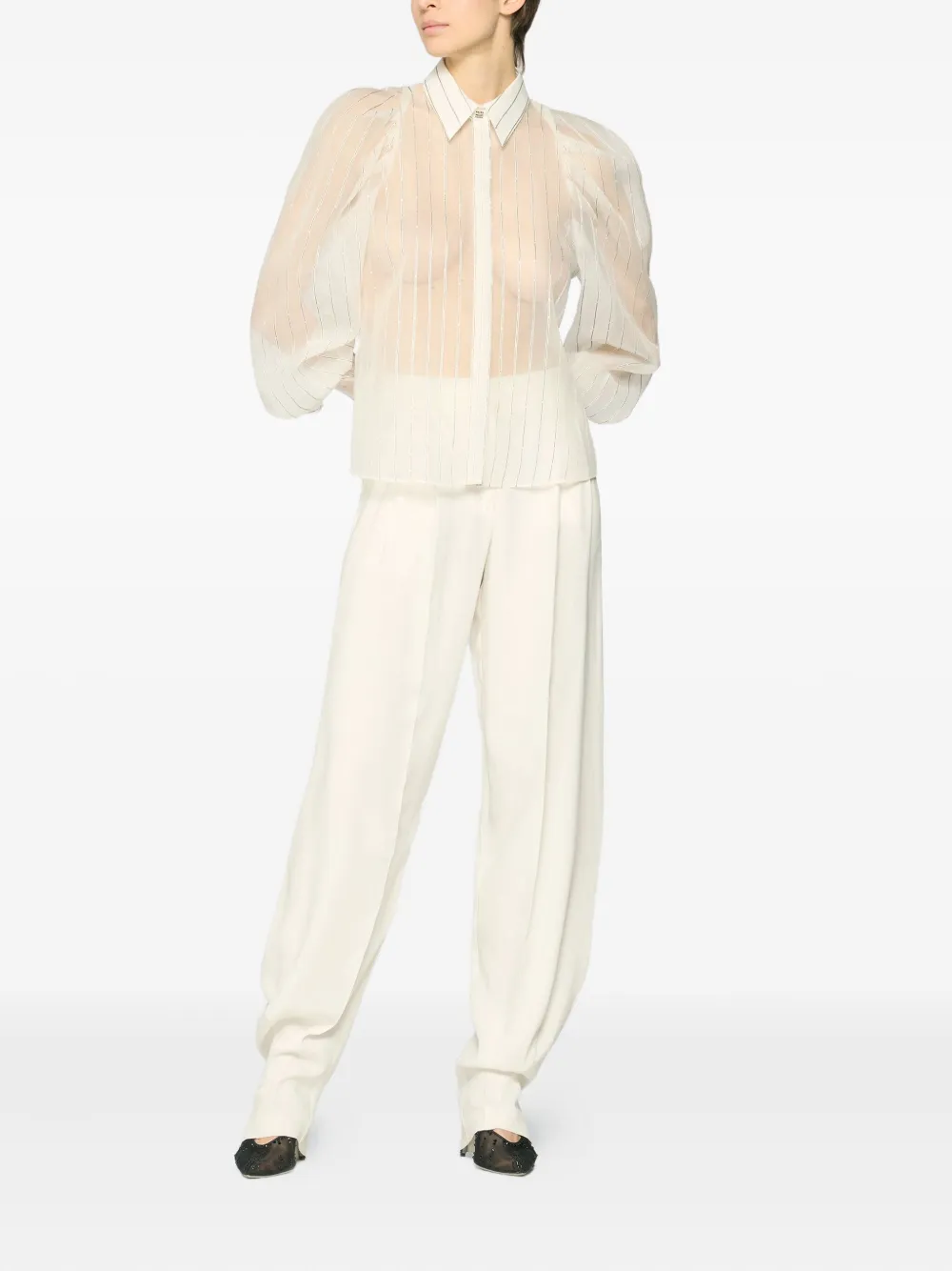 Genny Blouse met ballonmouwen en krijtstreep - Wit