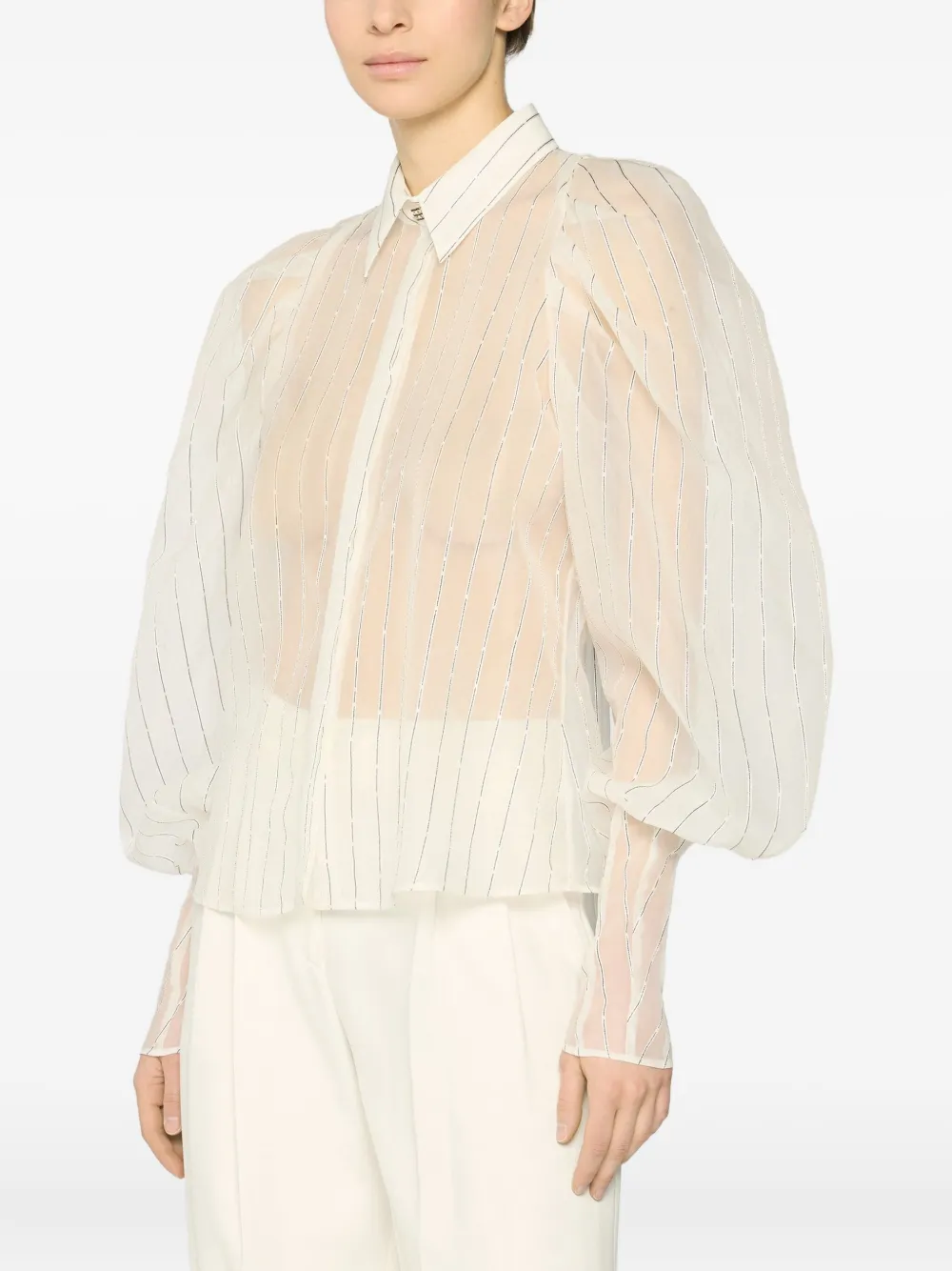 Genny Blouse met ballonmouwen en krijtstreep Wit