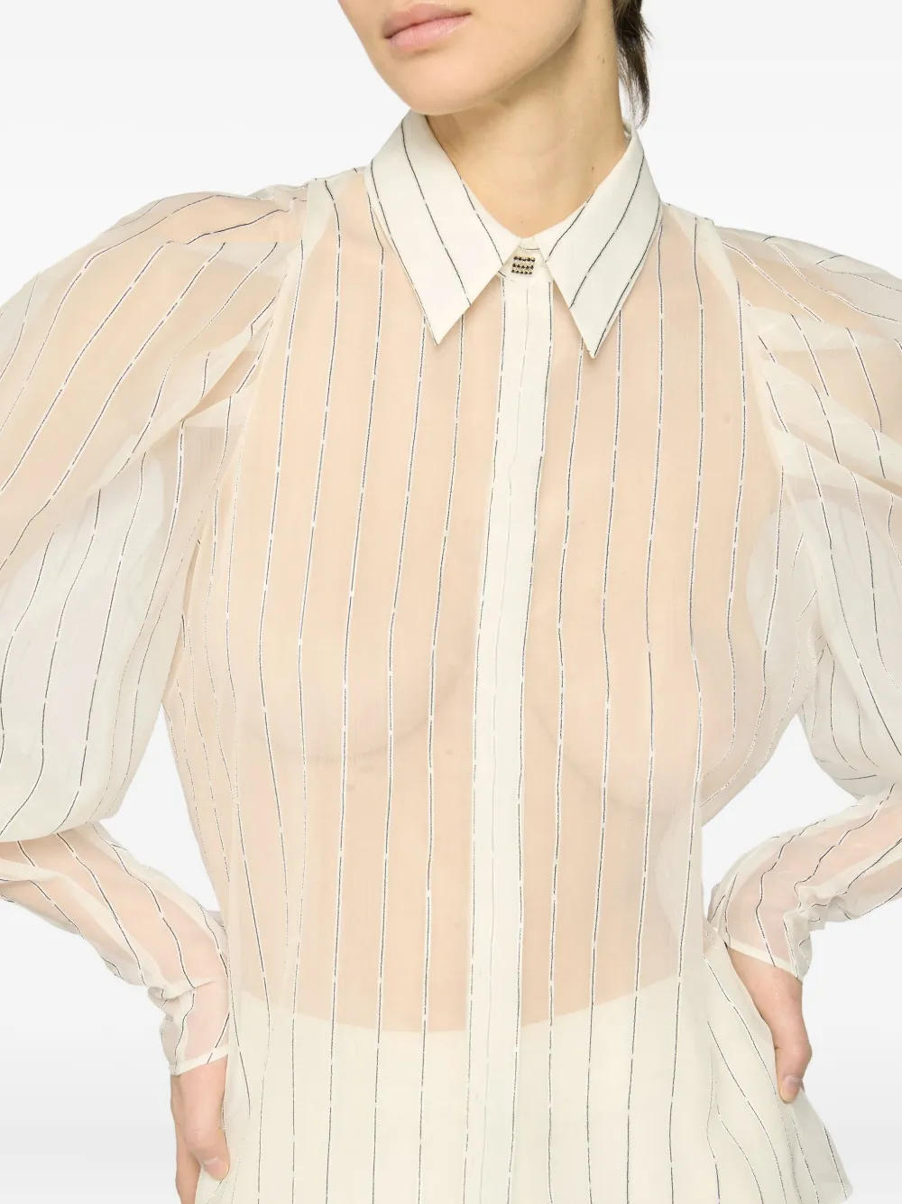 Genny Blouse met ballonmouwen en krijtstreep Wit