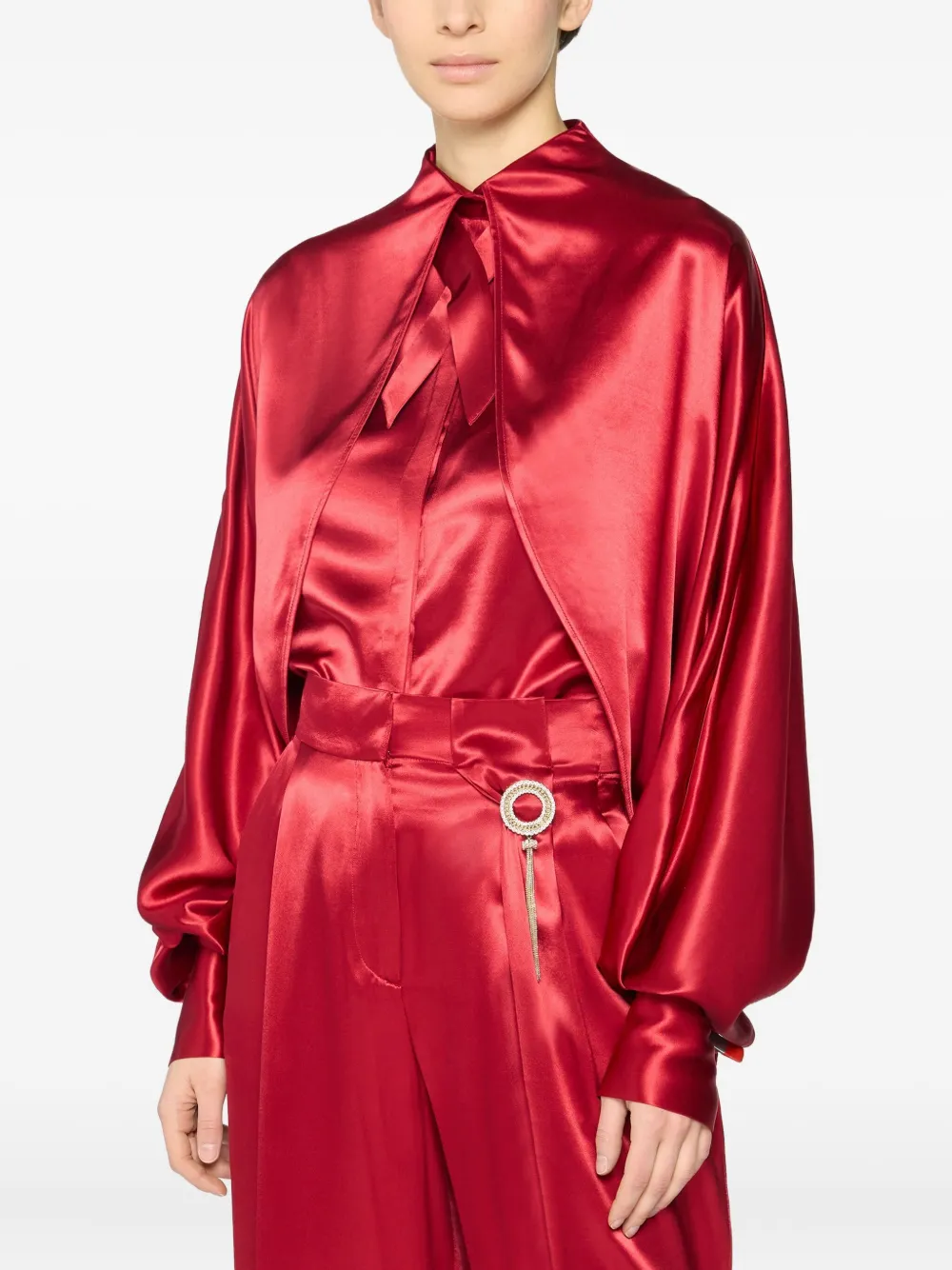 Genny tie-neck satin blouse | Red | Image 1