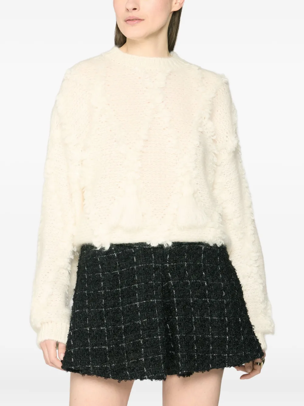 Genny Textured Pom-pom Sweater In White