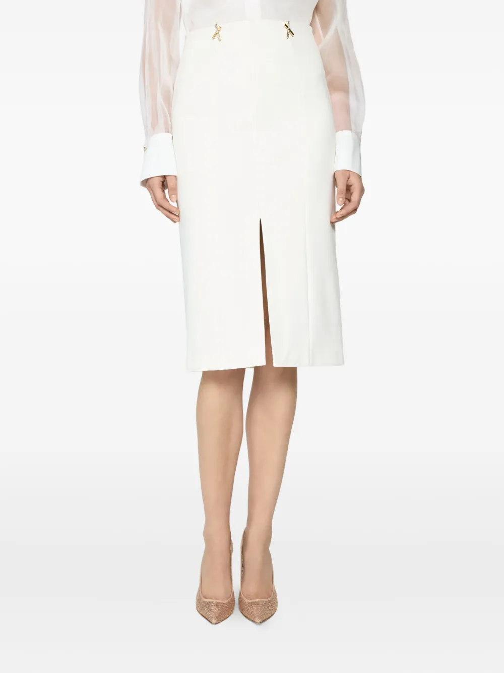 Genny Embellished Front-split Midi Skirt In White