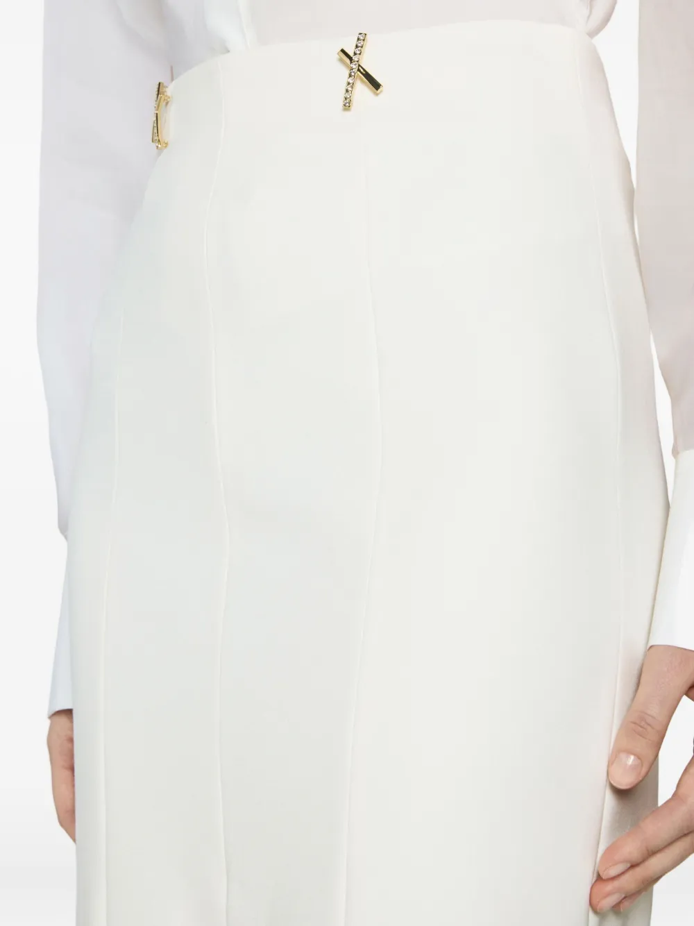 Genny Embellished Front-split Midi Skirt In White
