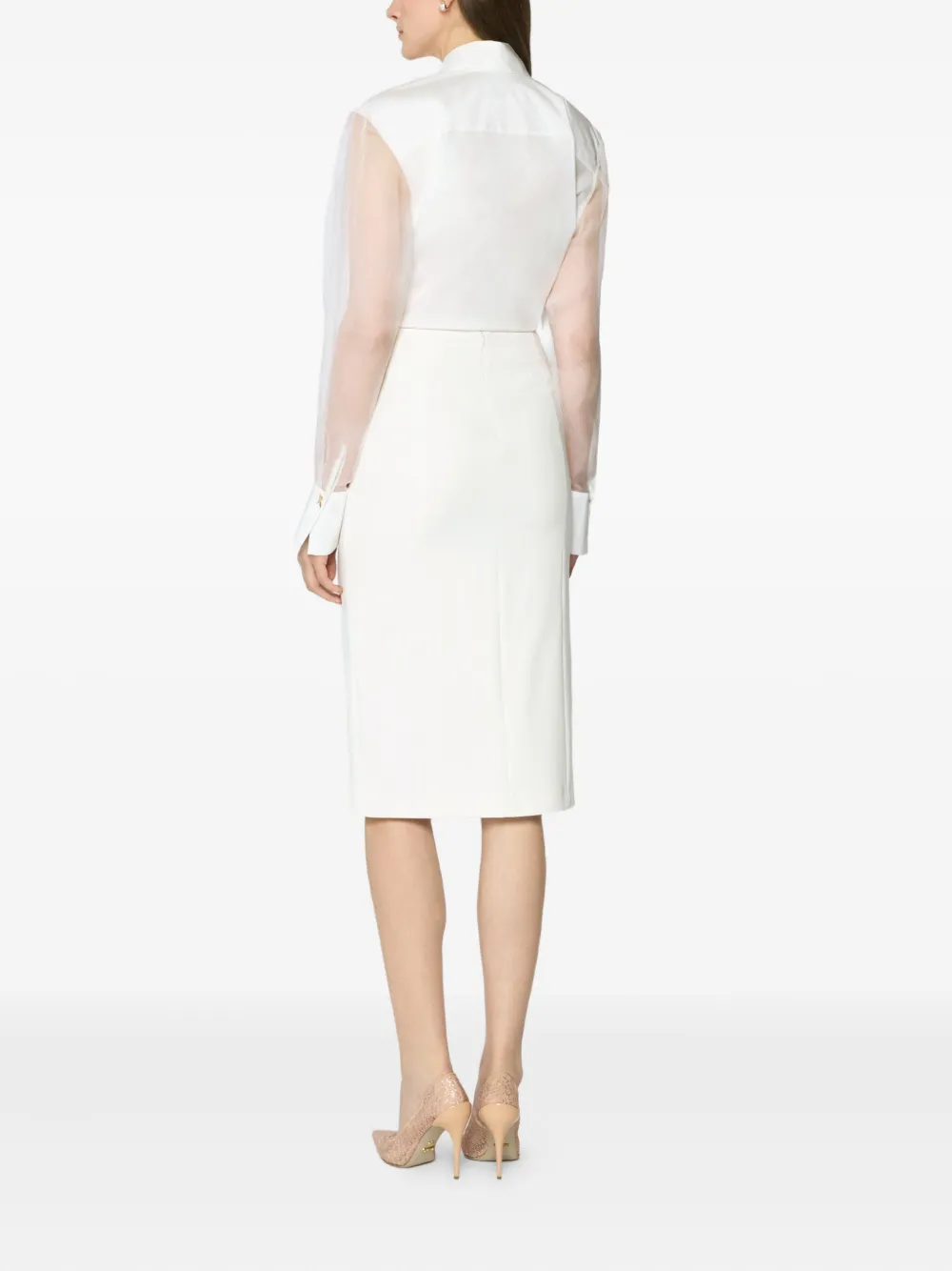Genny Embellished Front-split Midi Skirt In White