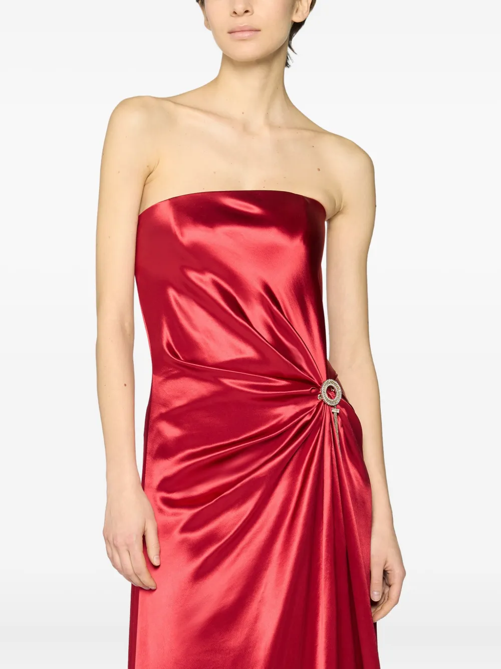 Genny Crystal-embellishment Satin Dress In Red
