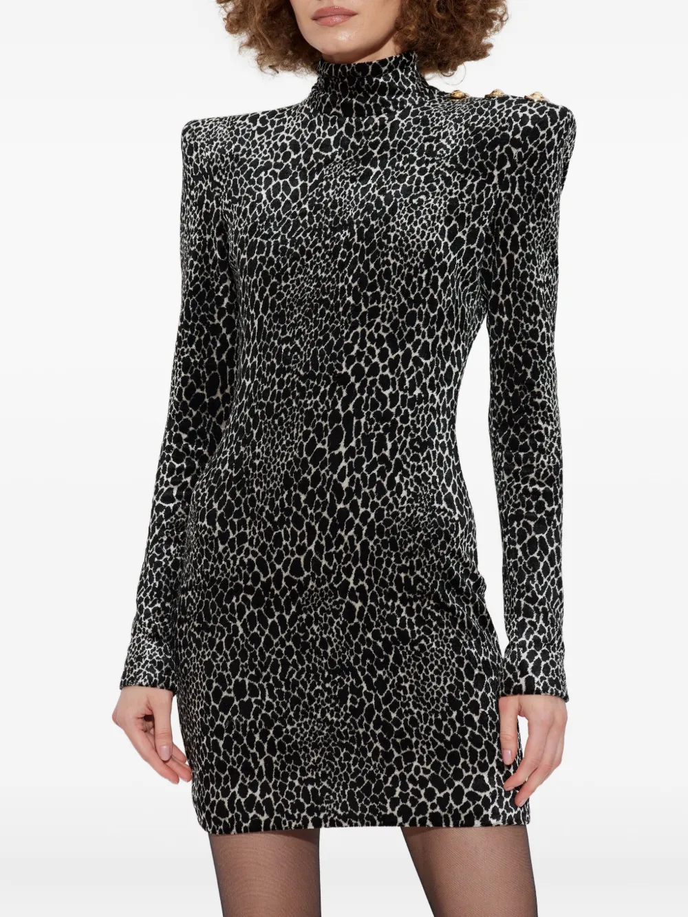 Balmain Jurk met dierenprint en gewatteerde schouders Zwart
