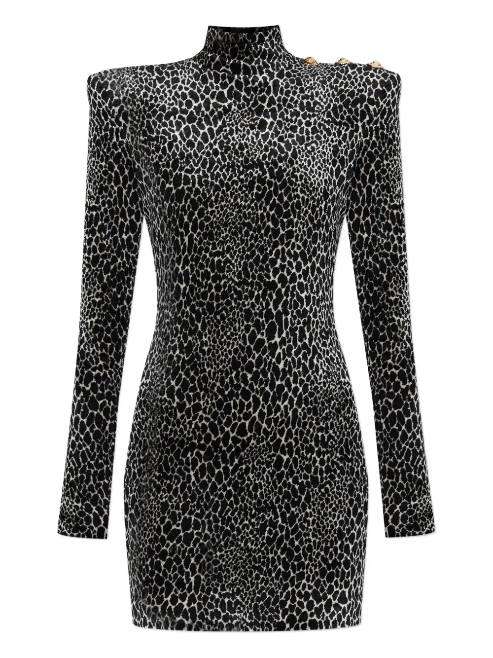 Balmain padded-shoulder animal-print dress - ブラック Balmain padded-shoulder animal-print dress - ブラック
