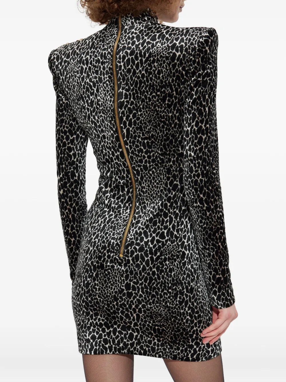 Balmain Jurk met dierenprint en gewatteerde schouders Zwart