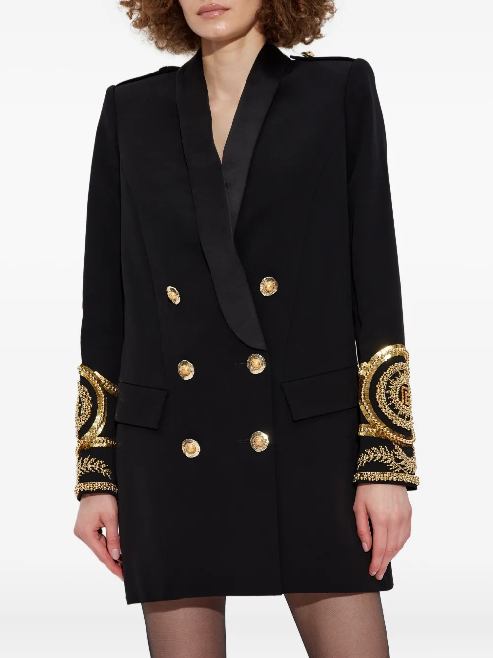 Balmain Verfraaide jurk met dubbele rij knopen Zwart