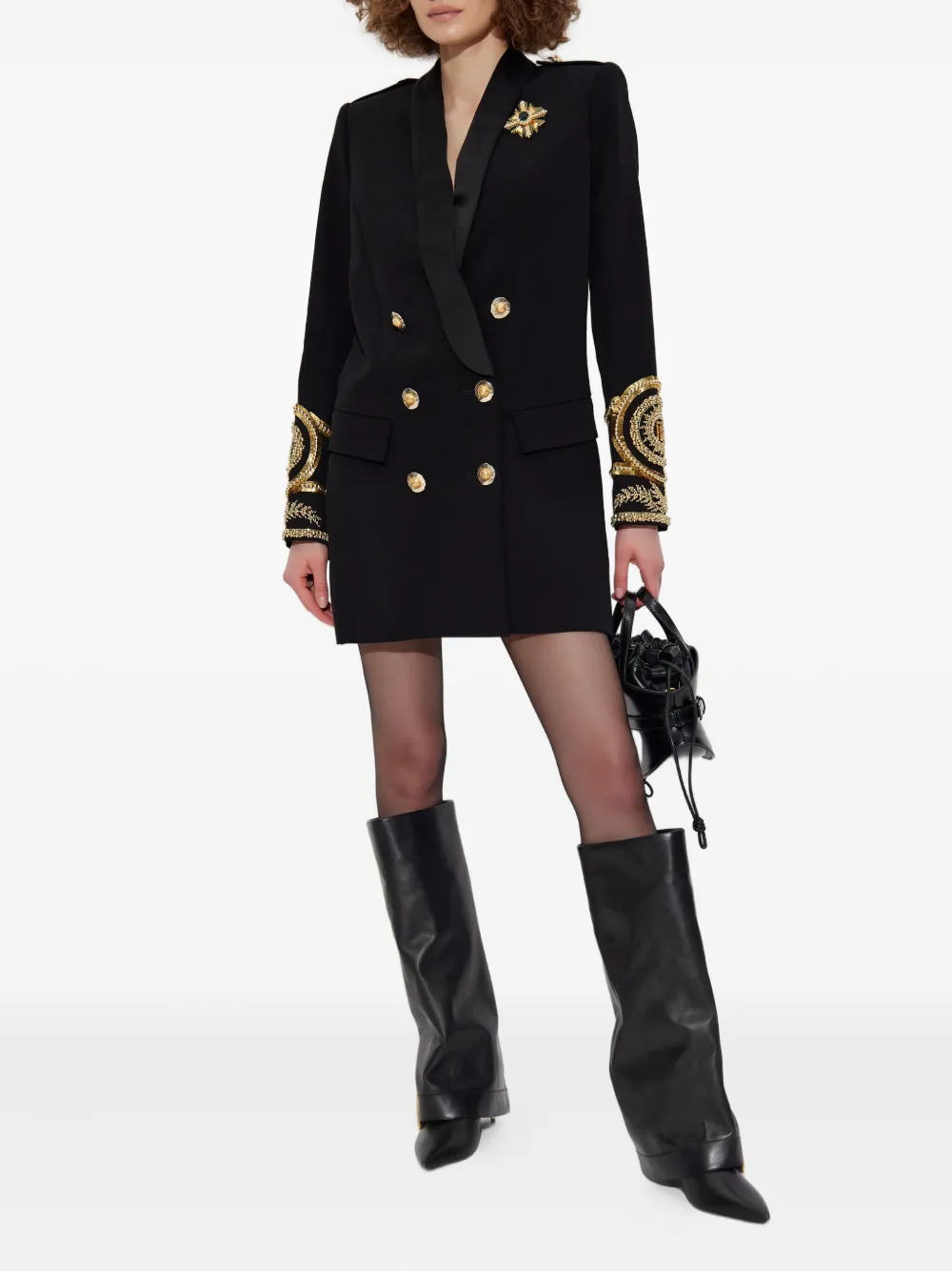 Balmain Verfraaide jurk met dubbele rij knopen Zwart