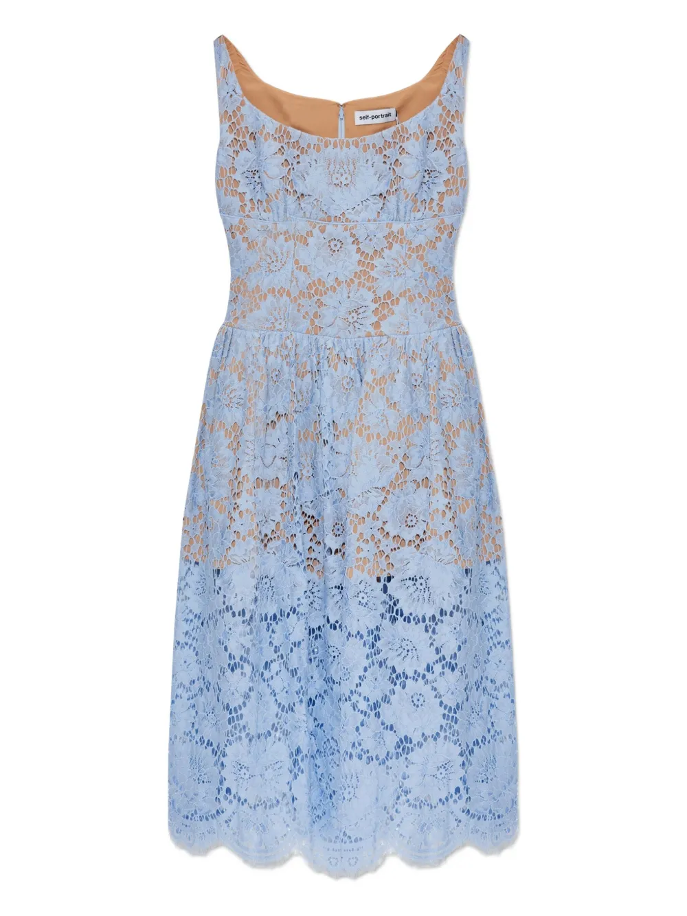 Self-Portrait Midi-jurk met bloemenkant Blauw