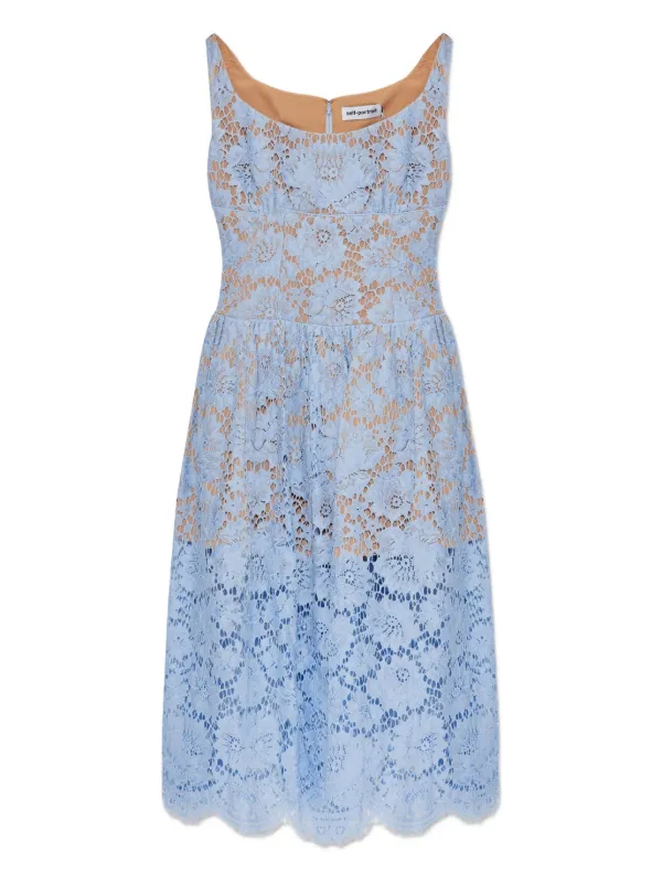 blue satin polka dot dress Self-portrait - Navy Polka Dot Satin Midi Dress