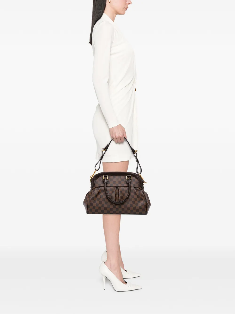 Pre-owned Louis Vuitton 2009 Damier Ebene Trevi Pm Satchel In Brown