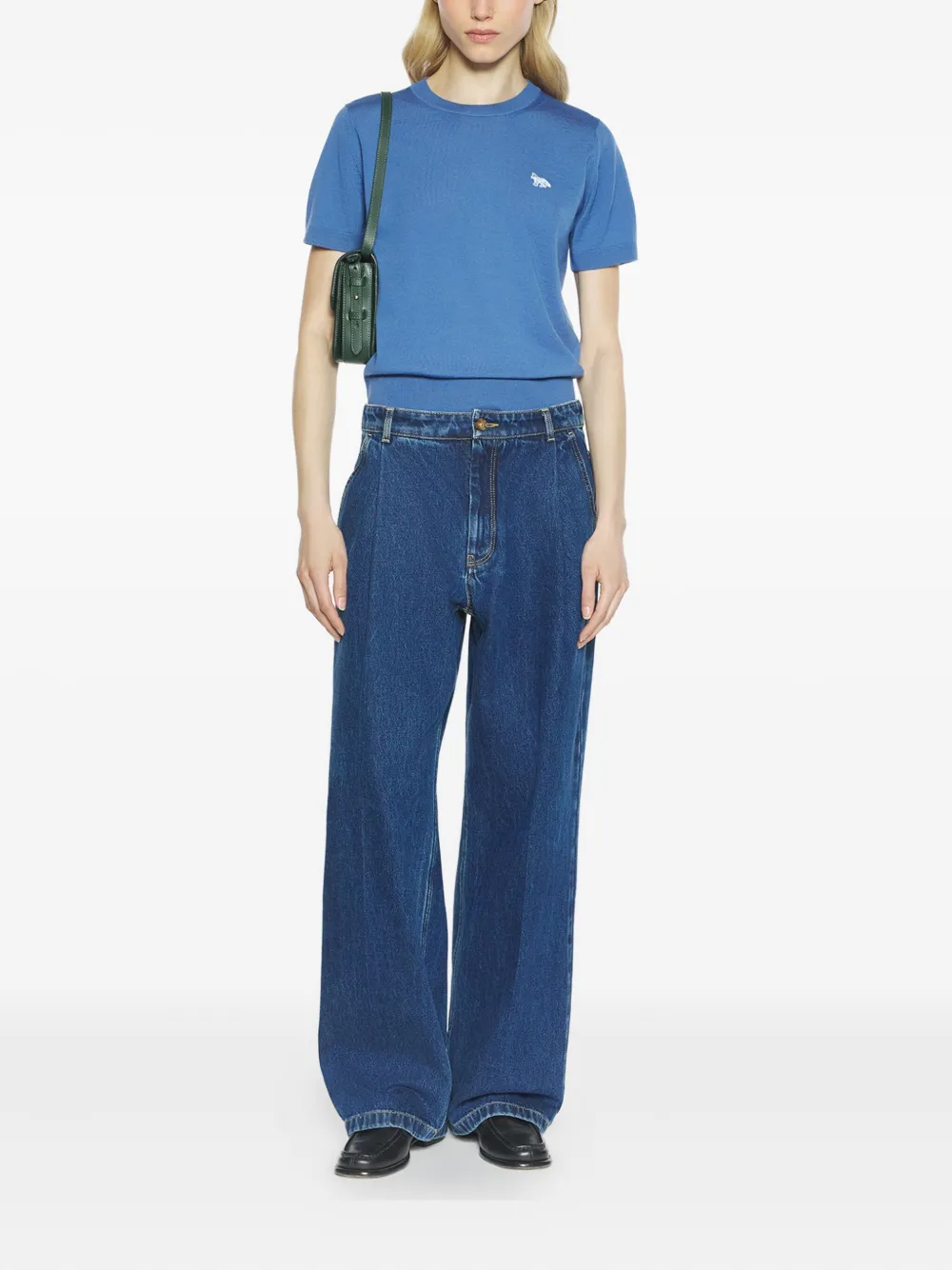 Maison Kitsuné Fox-embroidered wool T-shirt Blauw