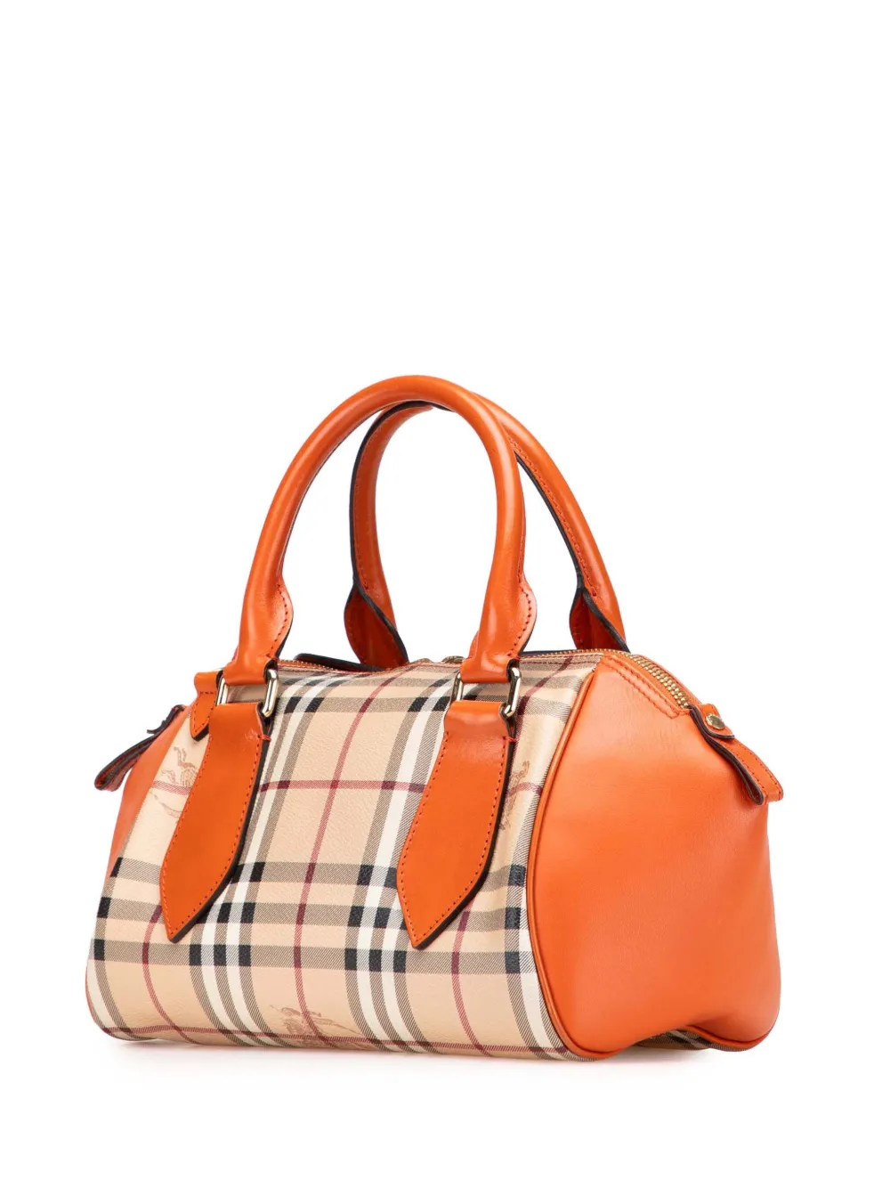 Pre-owned Burberry 2000-2017 Small Haymarket Check Coated Canvas Blaze Satchel In Brown