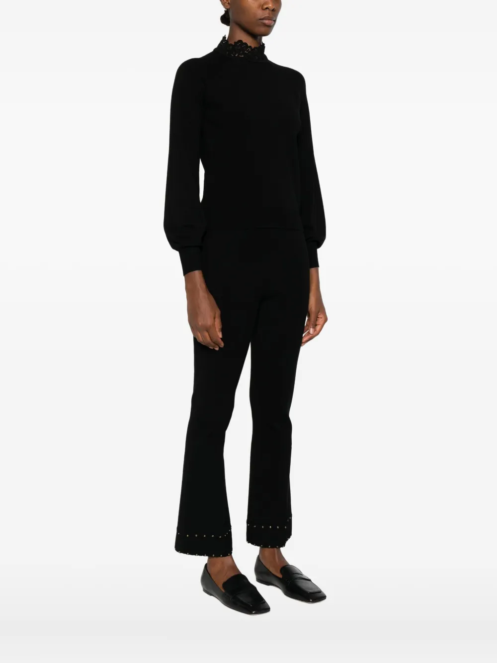 Twinset Lace-insert High-neck Sweater In Black