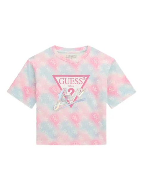 guess kids logo-print tie-dye top