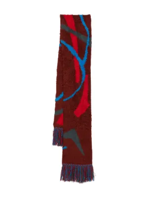 Comme Des Garçons Shirt intarsia-knit Fringed Scarf | Red | FARFETCH