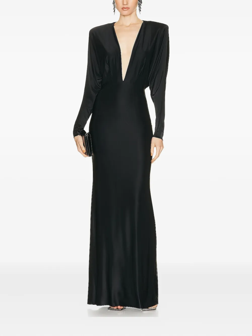 Alexandre Vauthier plunging long-sleeves maxi dress - ブラック Alexandre Vauthier plunging long-sleeves maxi dress - ブラック