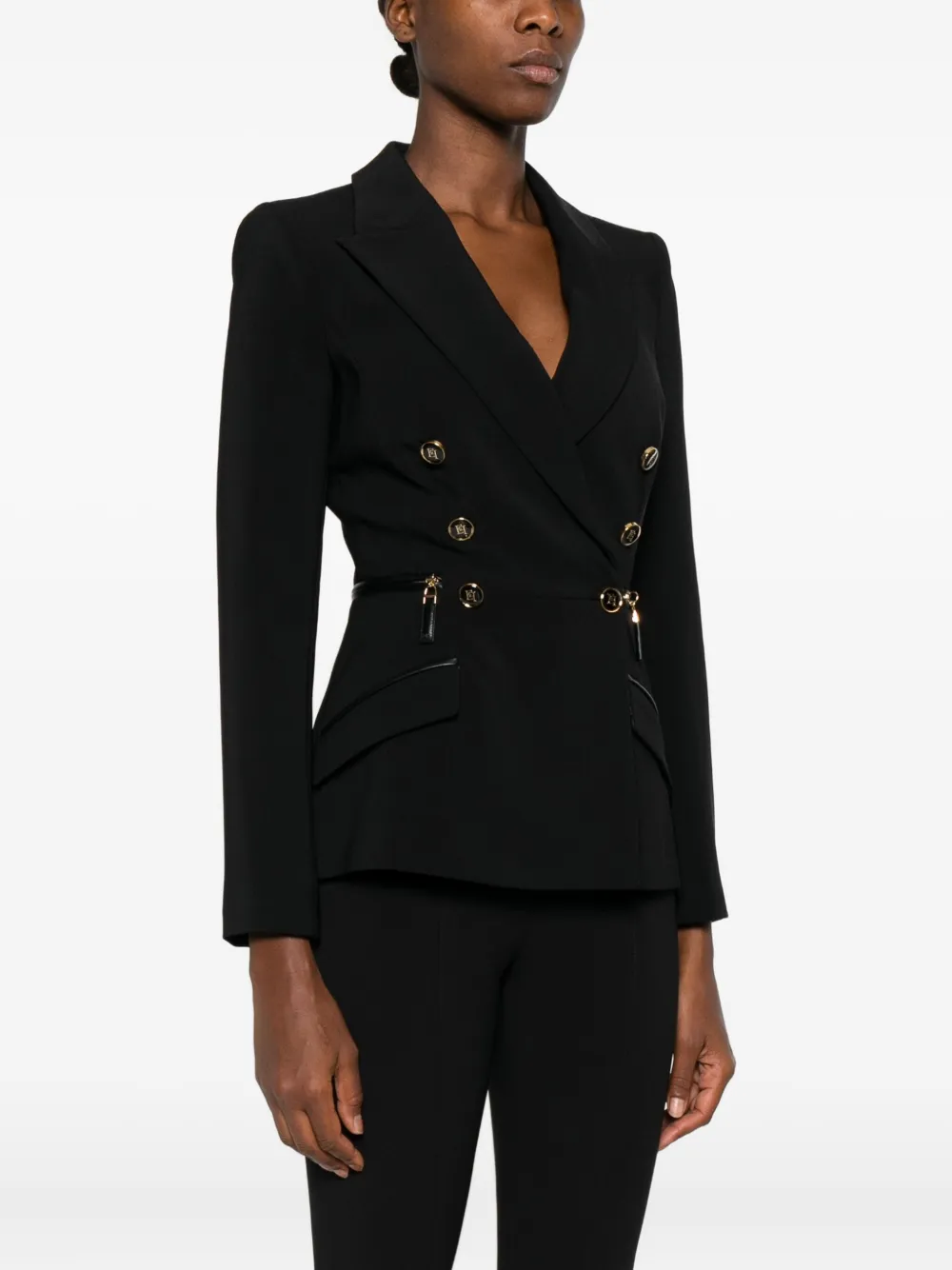 Elisabetta Franchi Blazer met dubbele rij knopen en rits Zwart