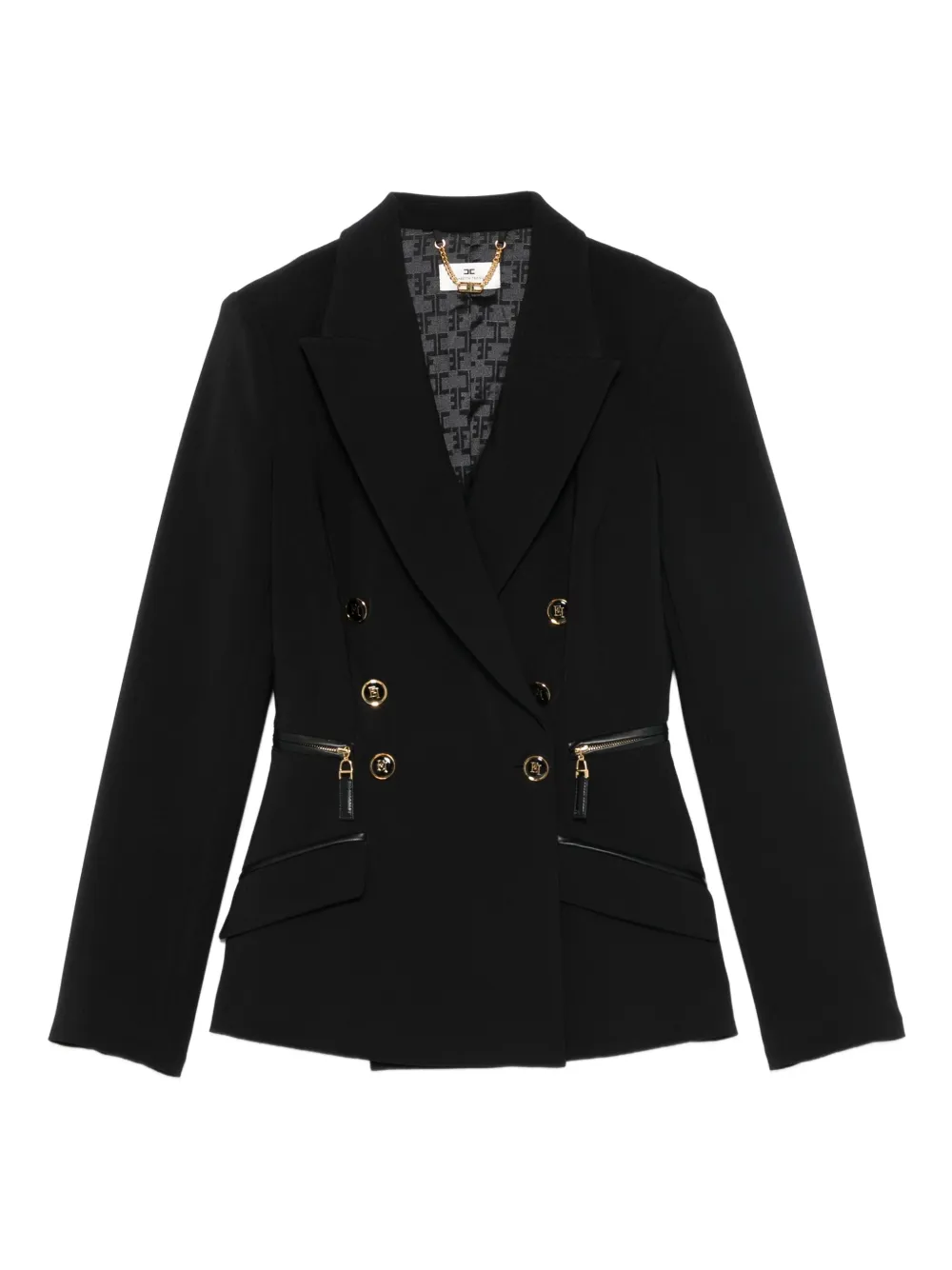 Elisabetta Franchi Blazer met dubbele rij knopen en rits Zwart