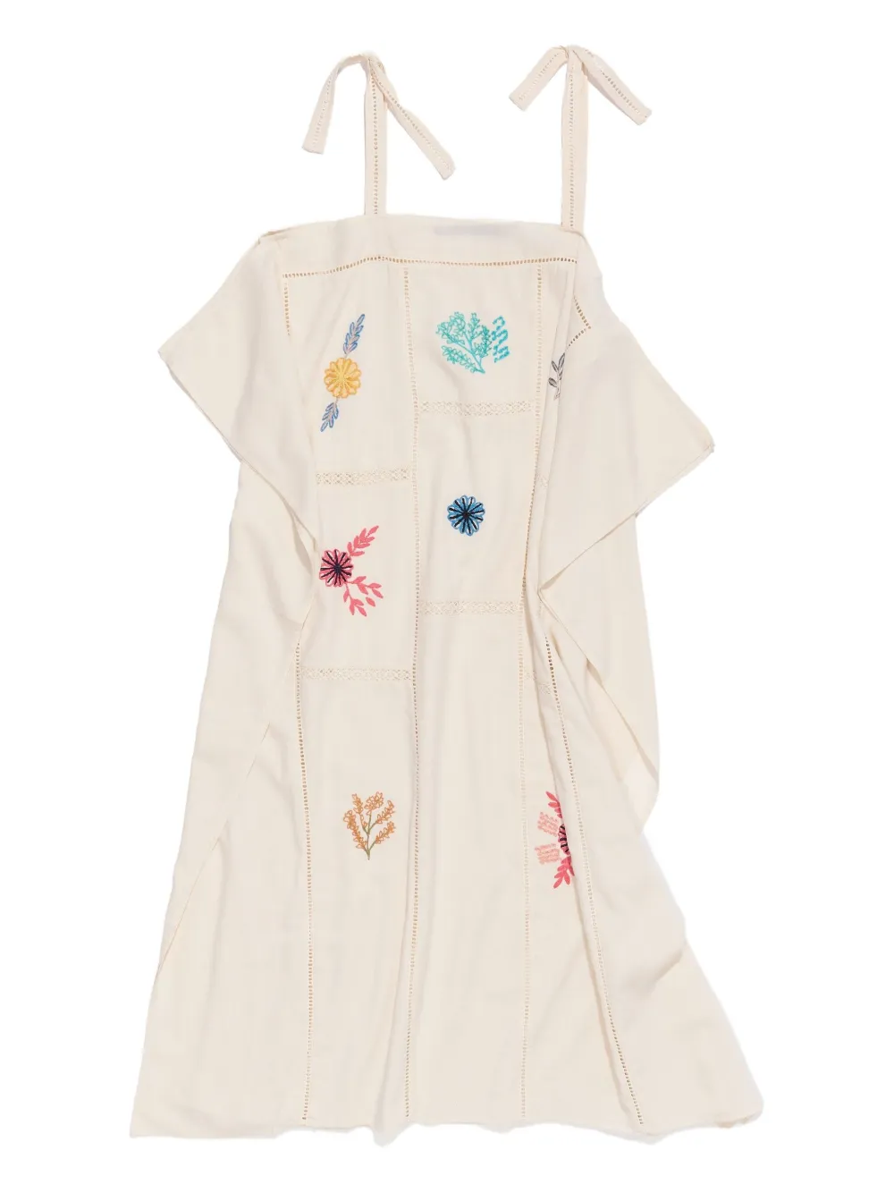 Bimba Y Lola Embroidered Tie-strap Dress In Neutral