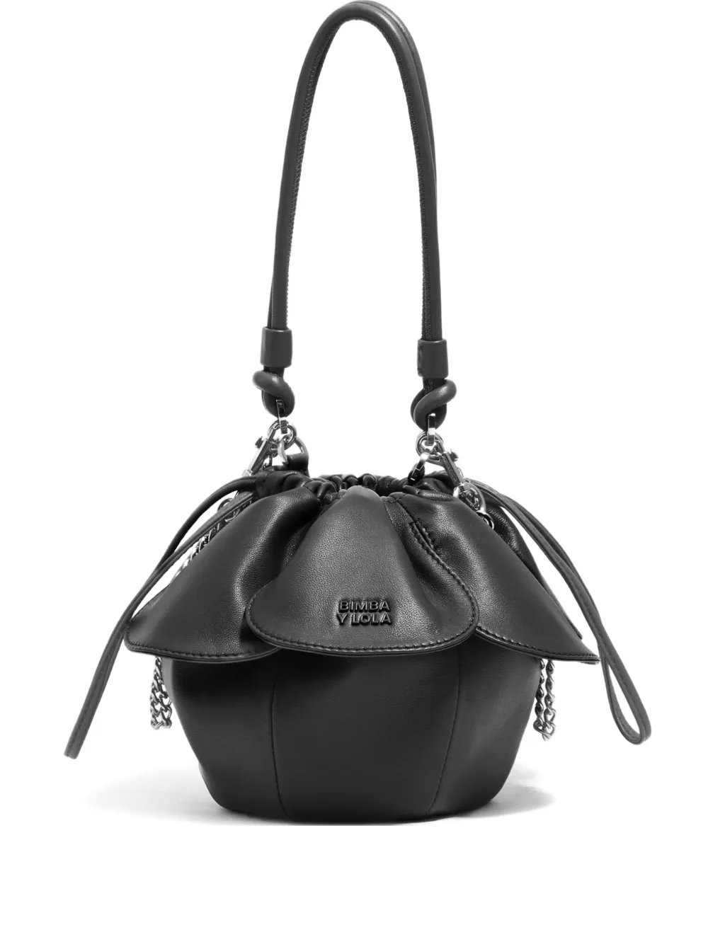 Bimba Y Lola Ruffled Leather Bucket Bag In Black