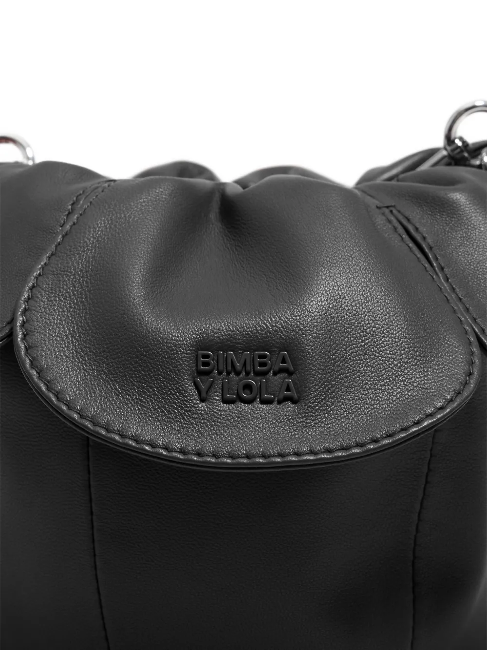 Bimba Y Lola Ruffled Leather Bucket Bag In Black