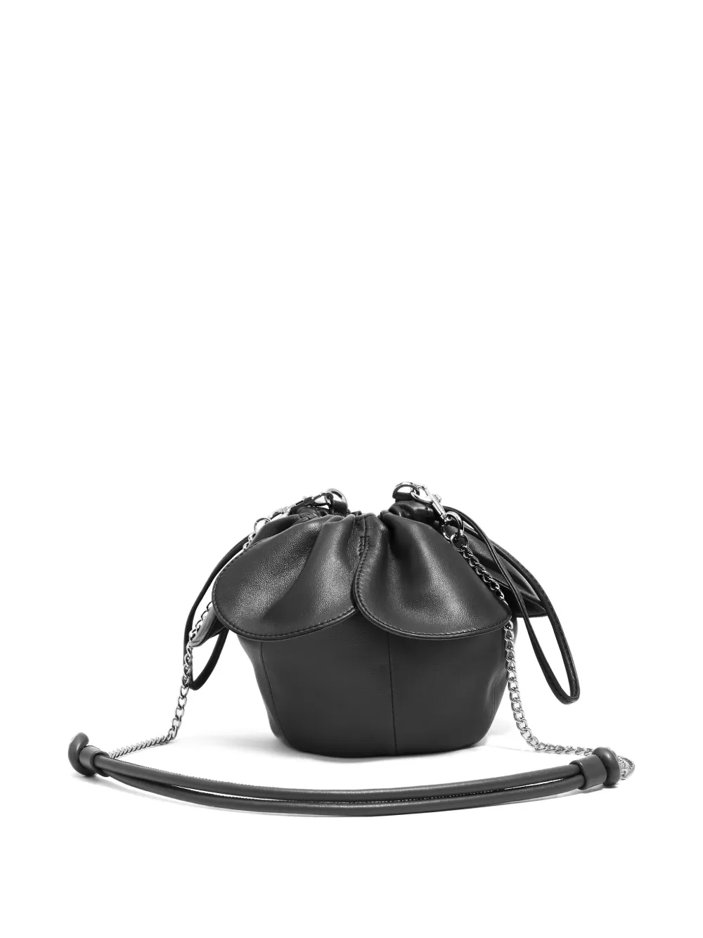 Bimba Y Lola Ruffled Leather Bucket Bag In Black