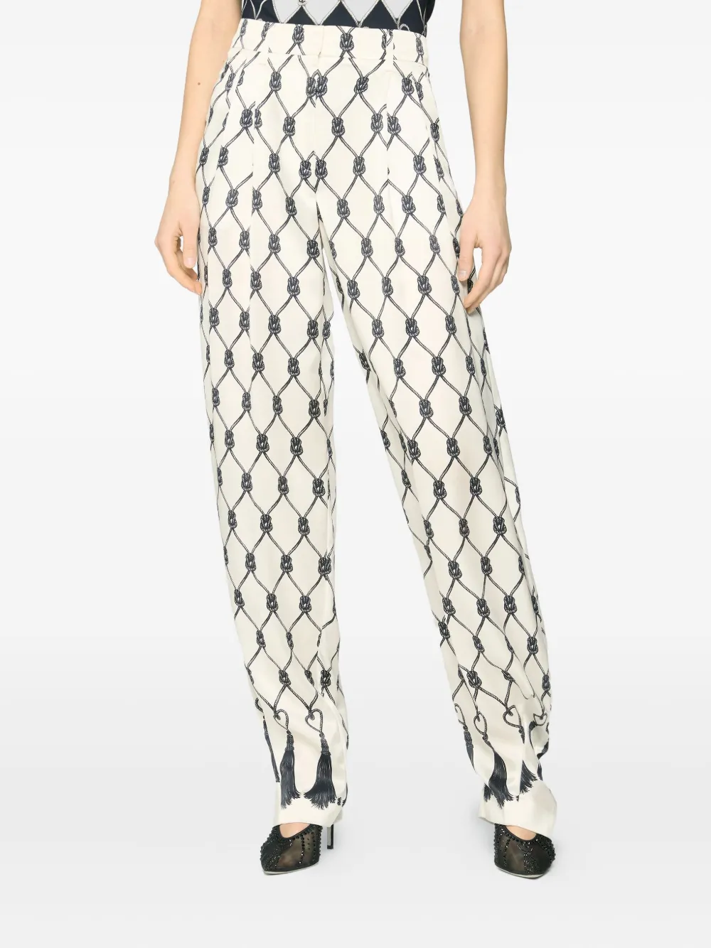 Genny Knot-pattern Trousers In White