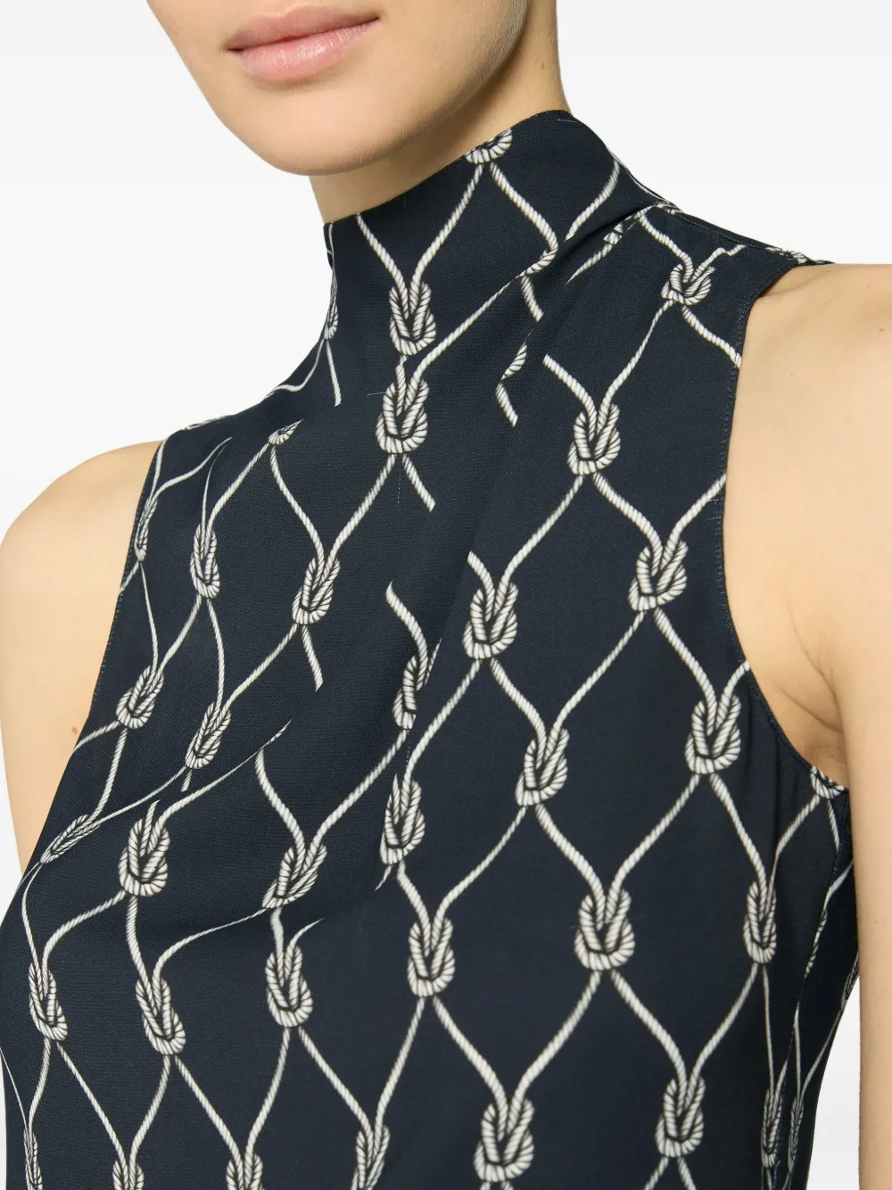 Genny High-neck Tassel Top In Blue
