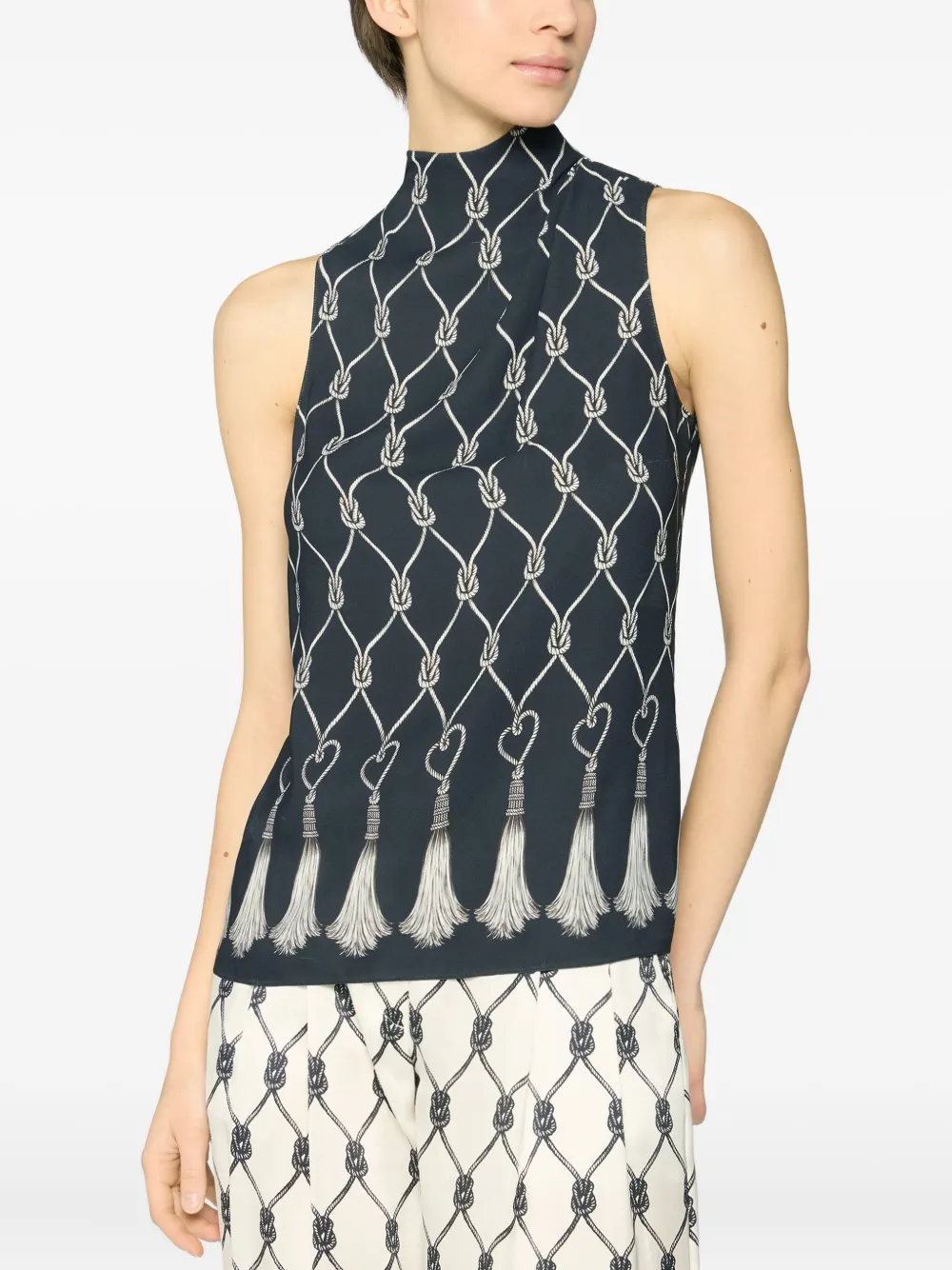 Genny High-neck Tassel Top In Blue