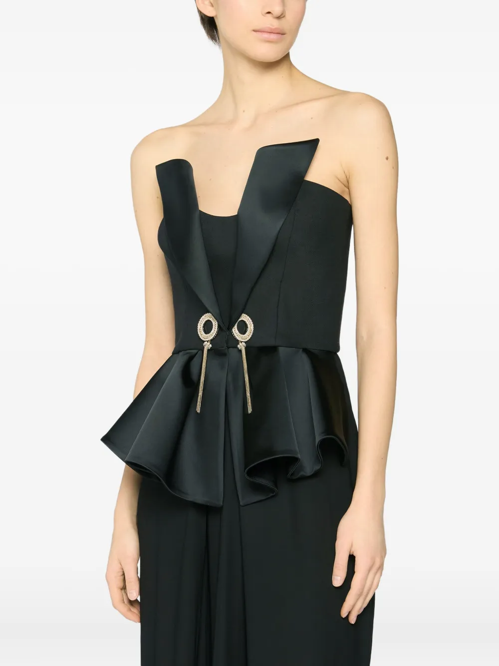 Genny Peplum-waist Embellished Dress In Black