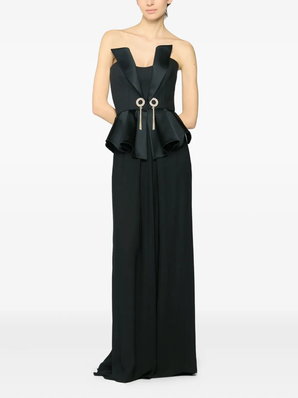 Genny Jurk verfraaid met peplum taille - Zwart