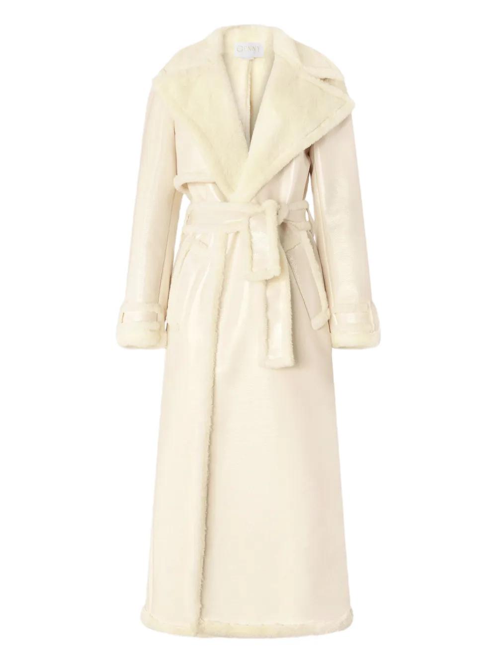 Genny belted faux-fur collar coat | White | Image 1