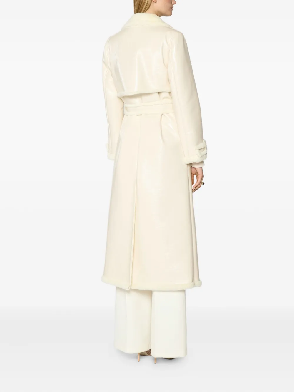 Genny Belted Faux-fur Collar Coat In Neutral