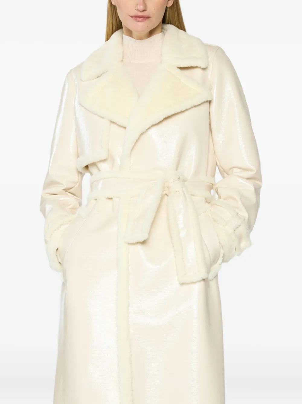 Genny Belted Faux-fur Collar Coat In Neutral