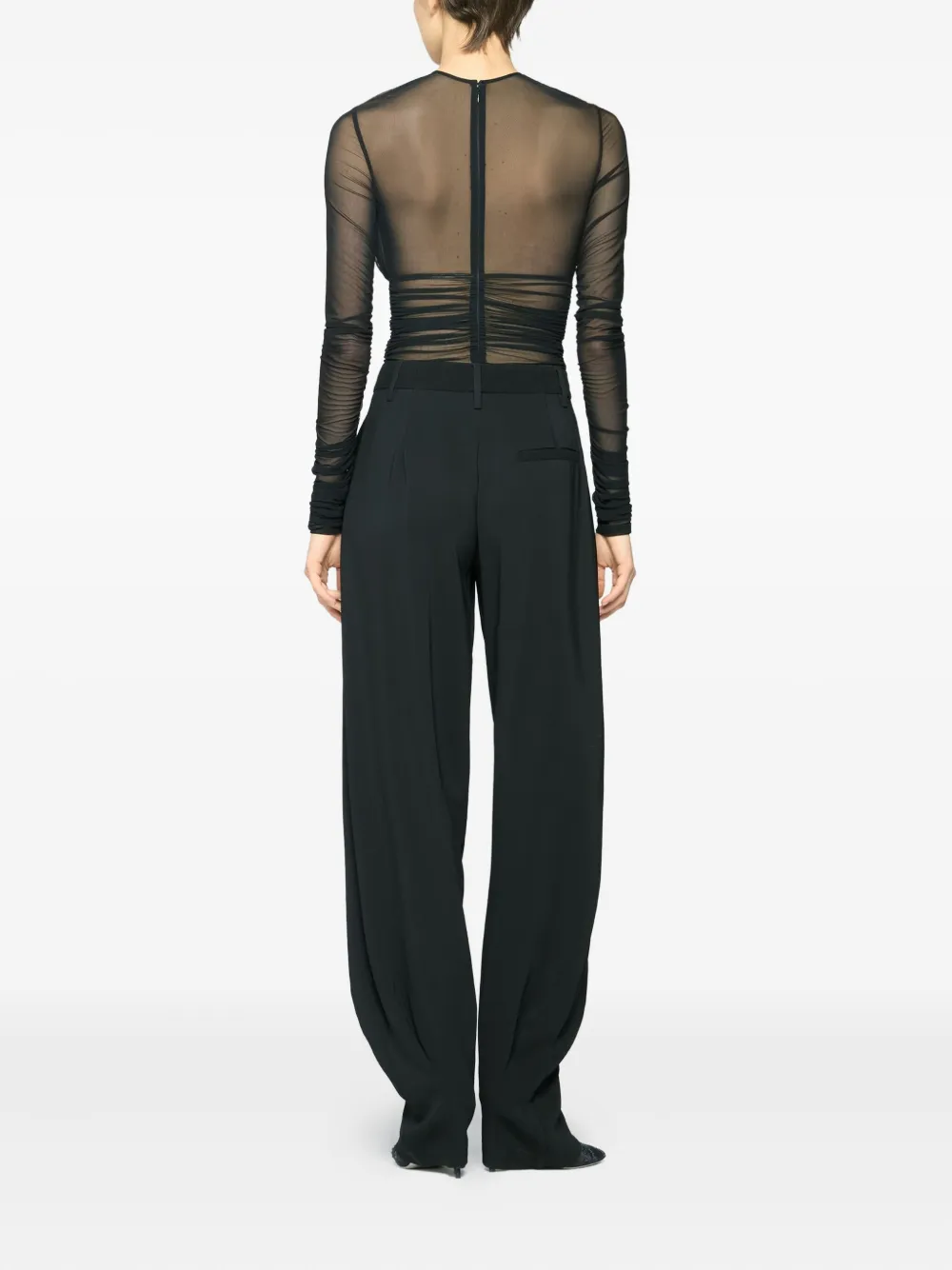 Genny Ruched Mesh Bodysuit In Black