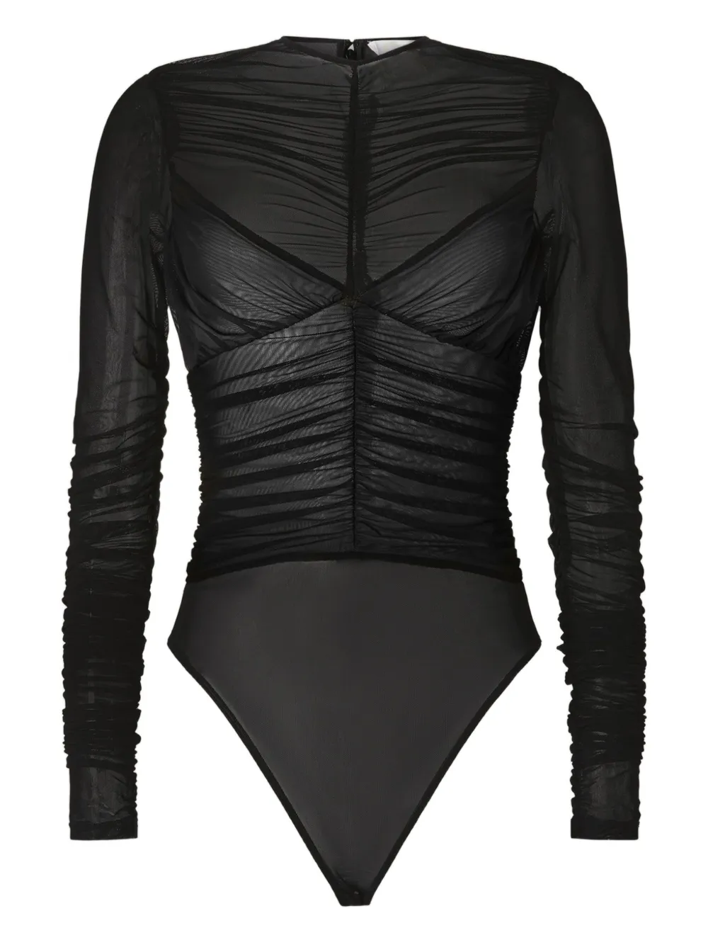 Genny Ruched Mesh Bodysuit In Black