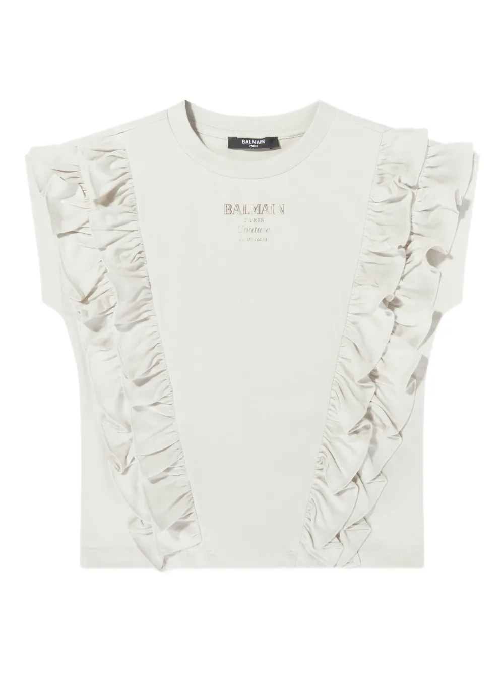 Balmain Kids ruffled logo top - Bianco