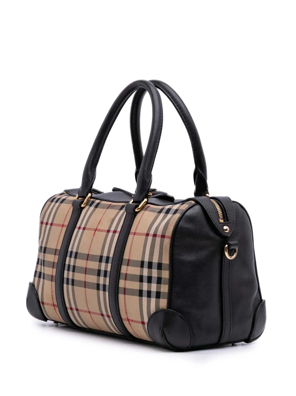 Pre-owned Burberry 2000-2017 Haymarket Check Coated Canvas Alchester Bowling Bag Satchel In Brown