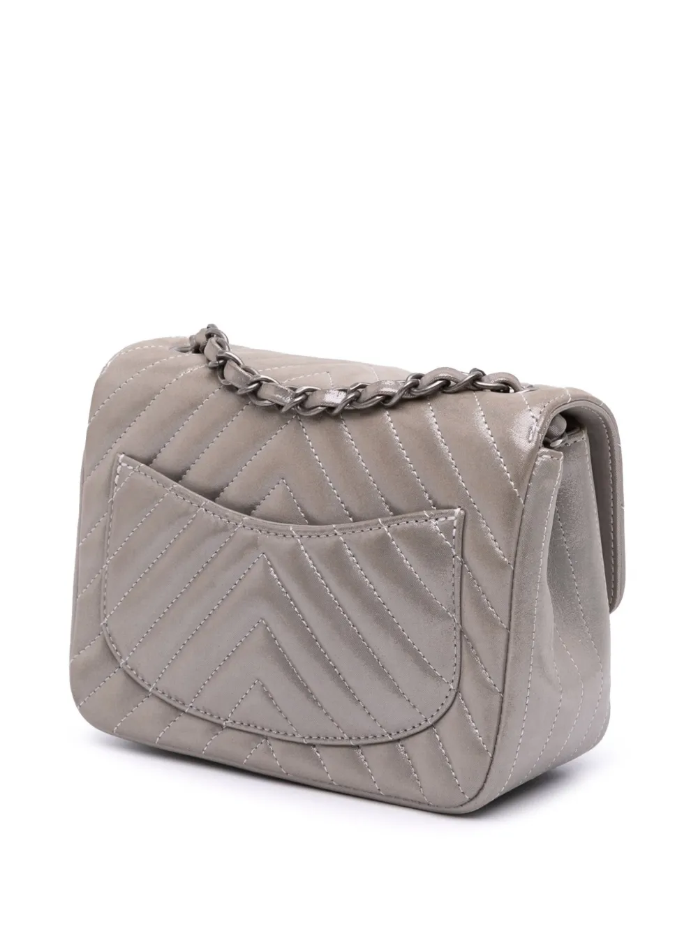 Pre-owned Chanel 2016-2017 Mini Square Classic Chevron Iridescent Calfskin Single Flap Crossbody Bag In Brown