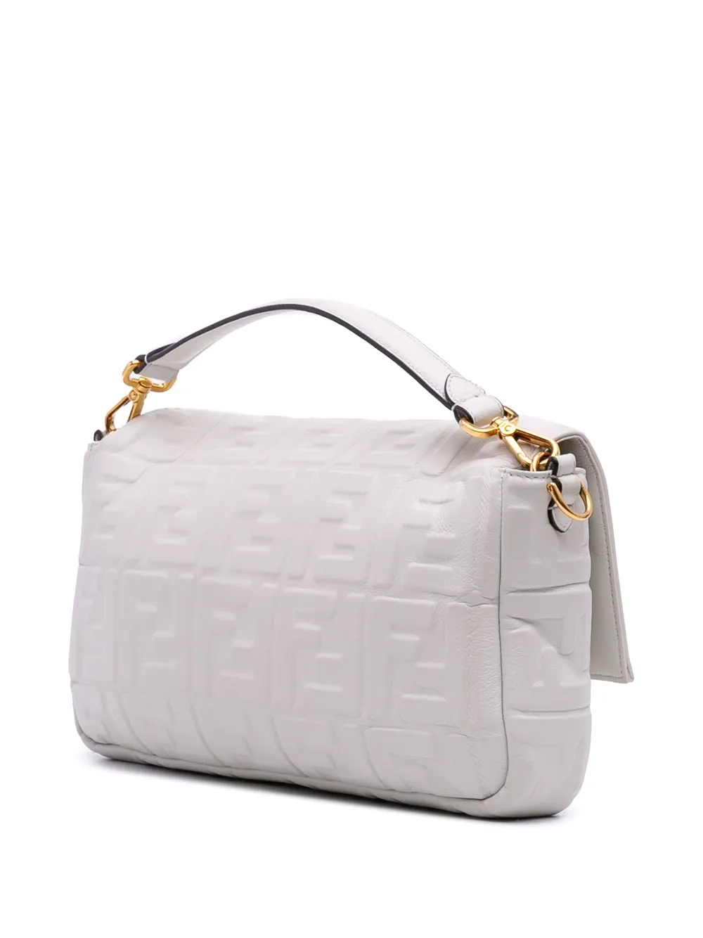 Pre-owned Fendi 2010-2025 Large Zucca Embossed Leather Baguette Satchel In White