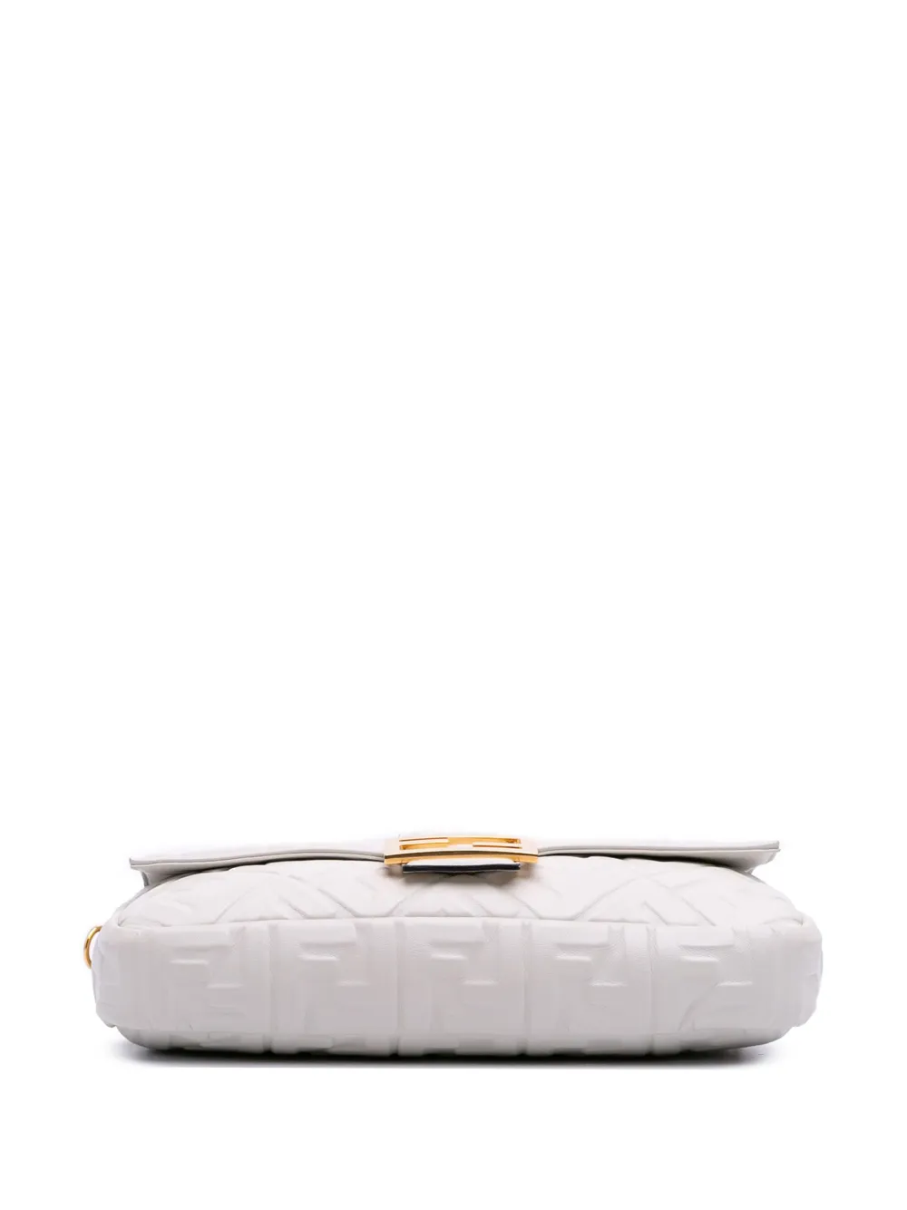 Pre-owned Fendi 2010-2025 Large Zucca Embossed Leather Baguette Satchel In White