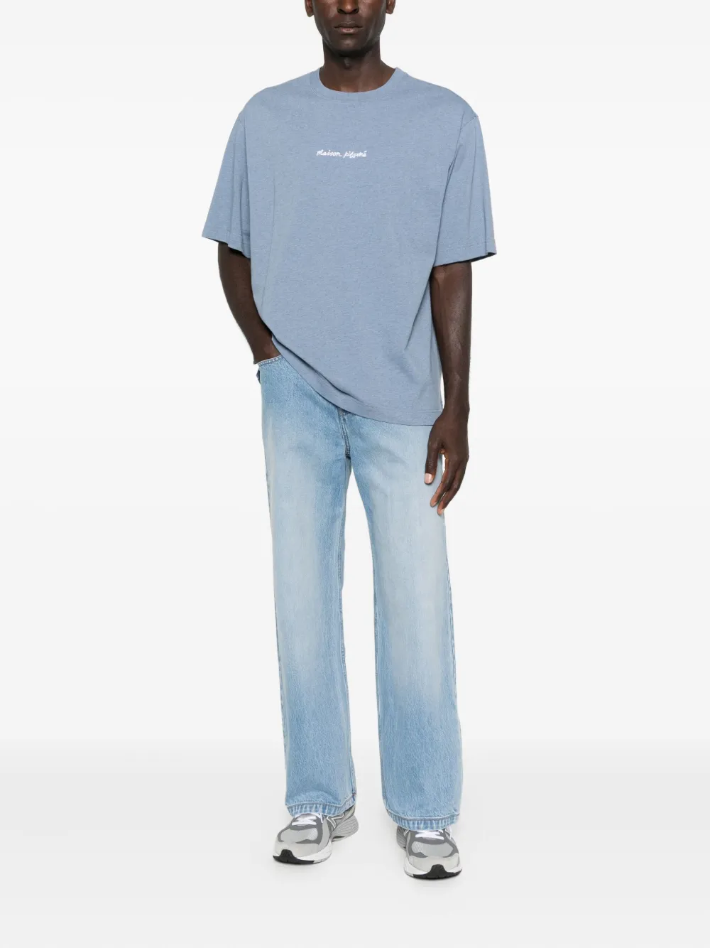 Maison Kitsuné Katoenen T-shirt met geborduurd logo - Blauw