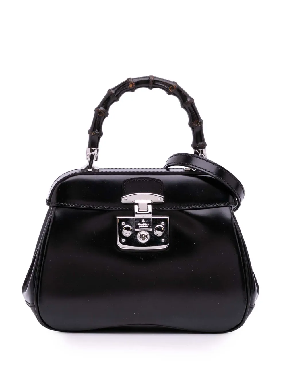 2016-2025 Mini Polished Leather Bamboo Lady Lock Top Handle Bag satchel