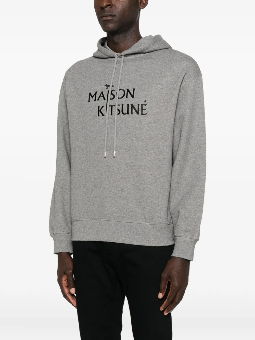 Maison Kitsuné Oversized Grey Cotton Hoodie With Adjustable Hood In Gray
