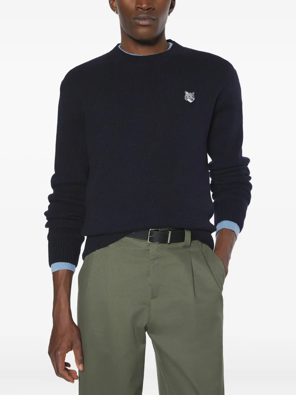 Maison Kitsuné Wollen trui met vossenkop Blauw