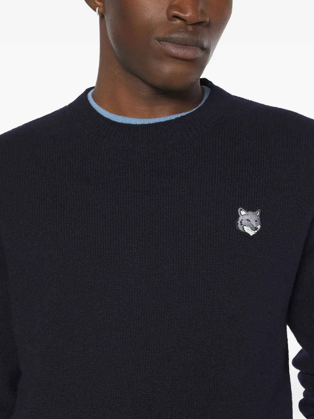 Maison Kitsuné Wollen trui met vossenkop Blauw