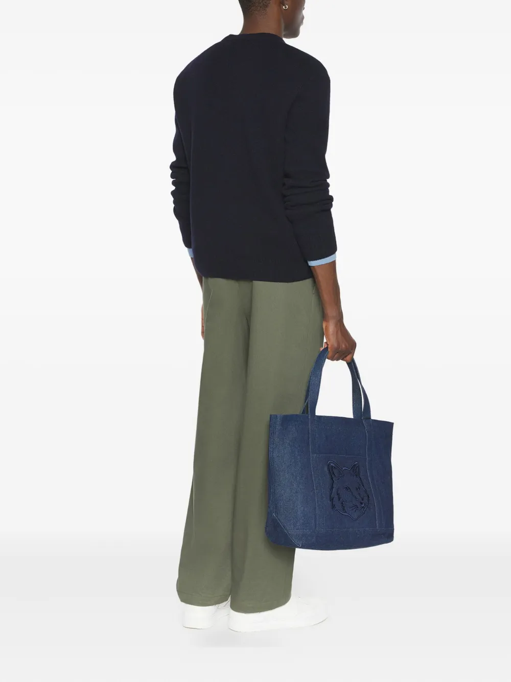 Maison Kitsuné Wollen trui met vossenkop Blauw